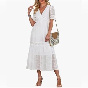 Womens Plunge V Neck Lace Maxi Dress for Wedding - Size Large